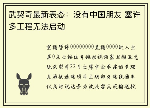 武契奇最新表态：没有中国朋友 塞许多工程无法启动