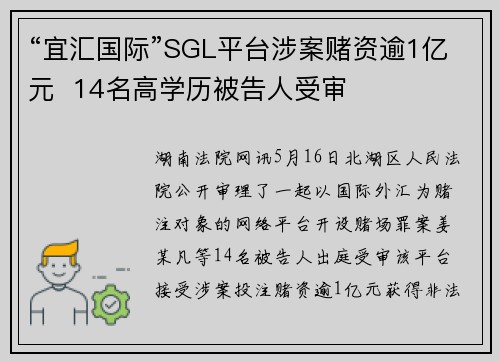“宜汇国际”SGL平台涉案赌资逾1亿元  14名高学历被告人受审