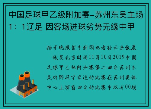 中国足球甲乙级附加赛-苏州东吴主场1：1辽足 因客场进球劣势无缘中甲