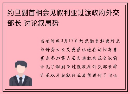 约旦副首相会见叙利亚过渡政府外交部长 讨论叙局势
